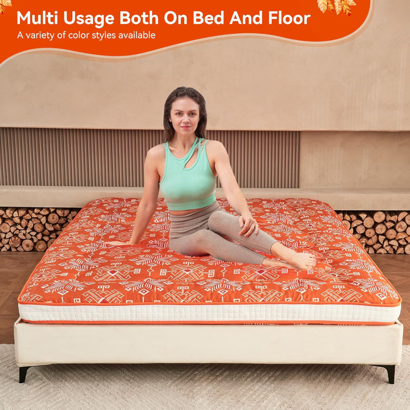 Japanese Floor Futon Mattress Extra Thick Folding Roll Up Bed Topper Mat For Guest,Lounger And Tavel, Queen