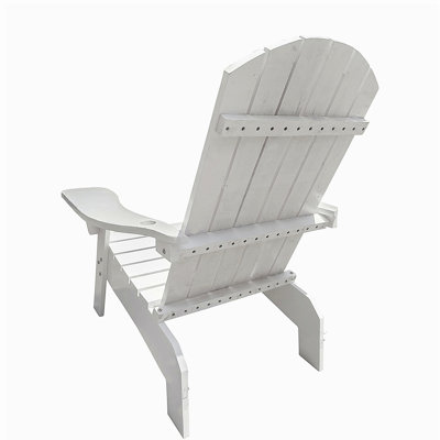 Chaise Adirondack en bois pour l'extérieur ou l'intérieur avec un trou pour tenir le parasol sur l'accoudoir, blanc