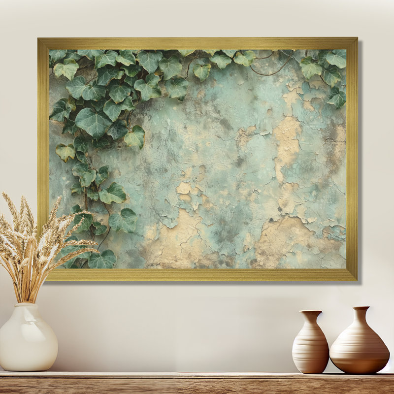 Collage de feuilles de lierre sur un mur III - feuilles, art mural, H 30 po x l 40 po, Doré