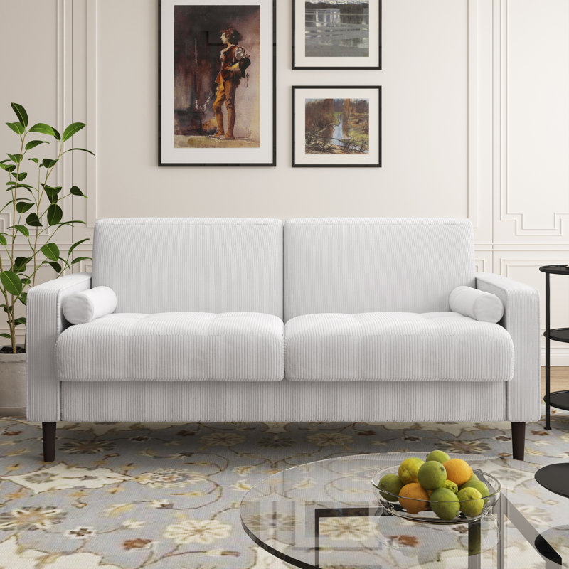 Causeuse à accoudoirs carrés 62,7 po Carmelinda, Velours côtelé beige