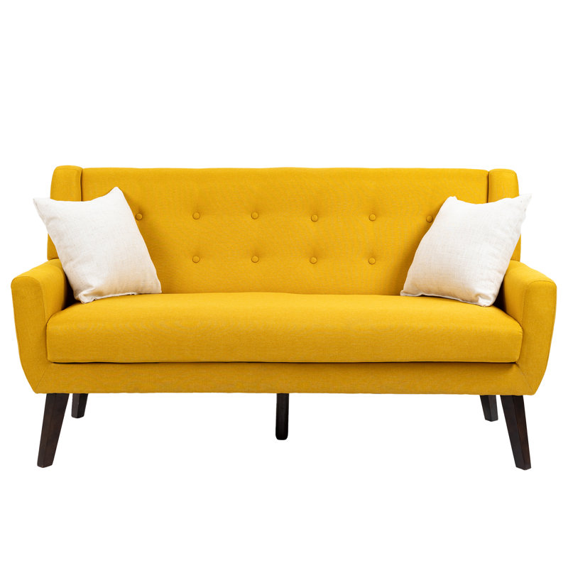 160cm Square Arm Upholstered Loveseat, Yellow