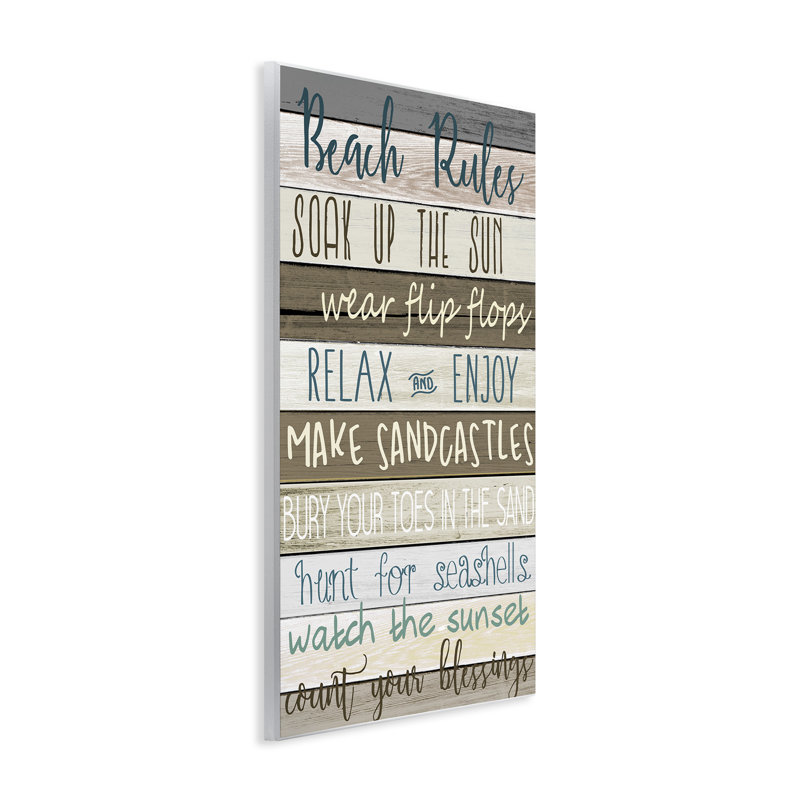 «Nautical Fun Beach Rules List Rustic Boardwalk» par Kim Allen - impression d'art textuel, H 19 po x l 13 po