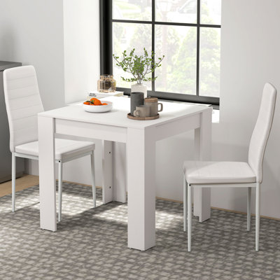 Dining Table Set for 2, Square Kitchen Table and PU Chairs, White