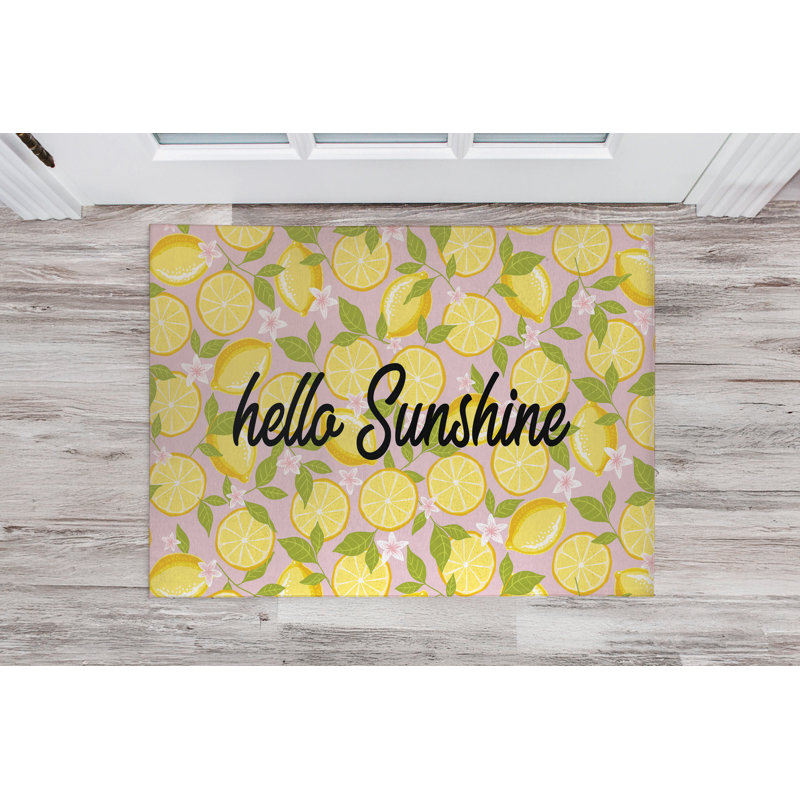 Lemons Hello Sunshine Indoor Doormat, 48" W x 72" L, Pink