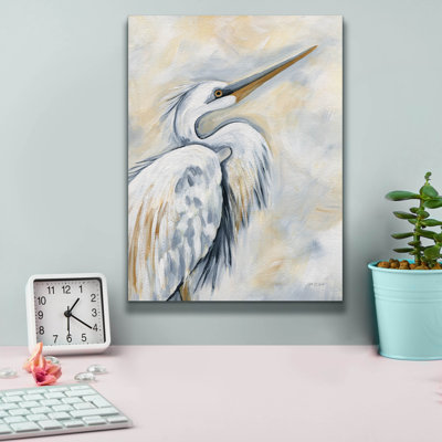 «White Egret» par Yvette St. Amant, art mural sur toile, 18 po x 26 po