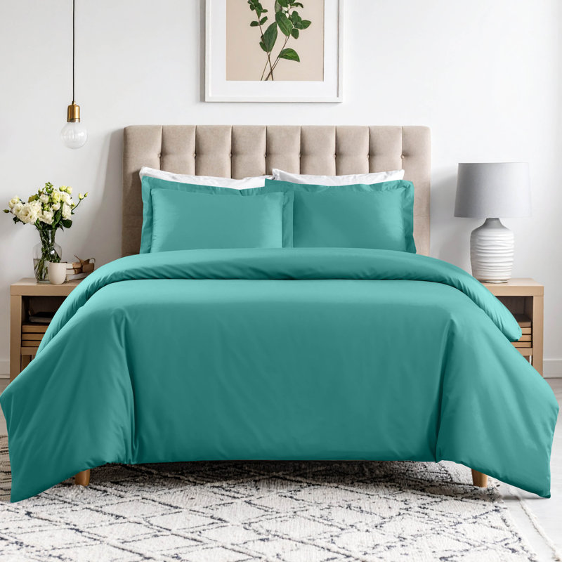Burrier 600 Thread Count Cotton Blend Duvet Cover Set, Twin Duvet Cover + 1 Standard Sham, Teal