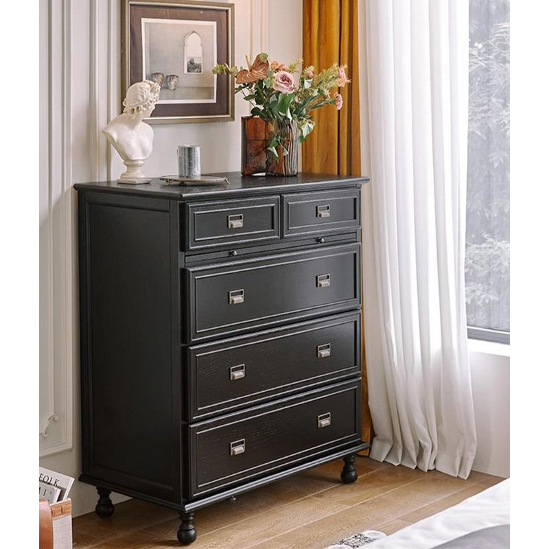 Commode noire chic avec tiroirs en métal