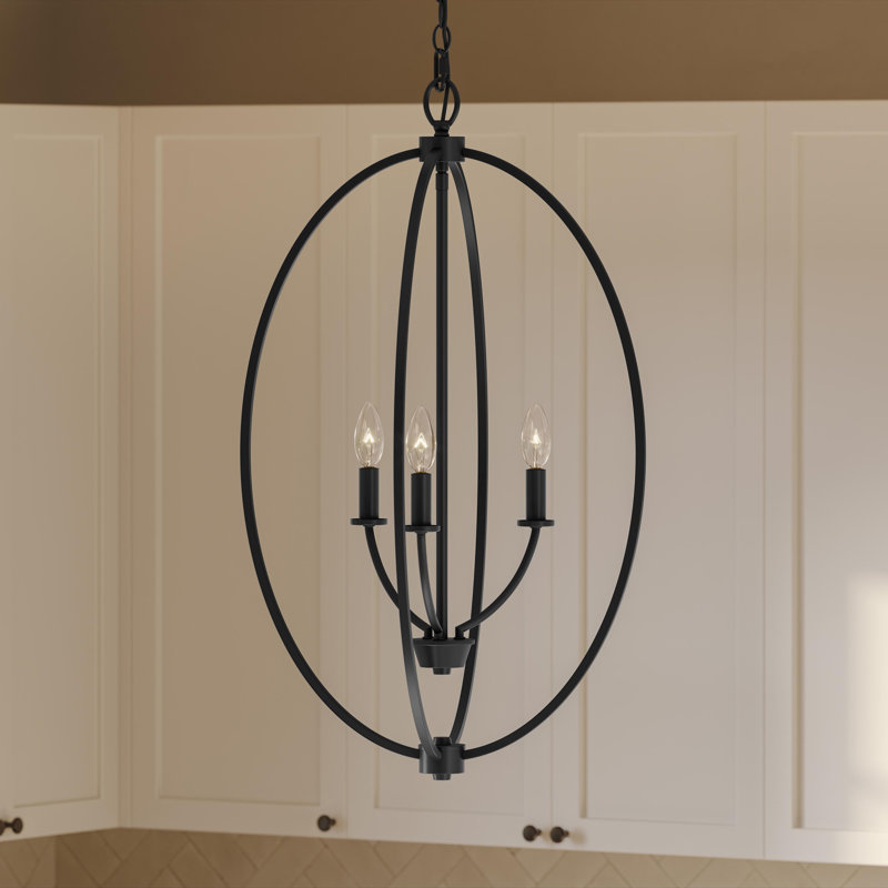 Jheni Three-Light Matte Black Foyer Pendant, Matte Black