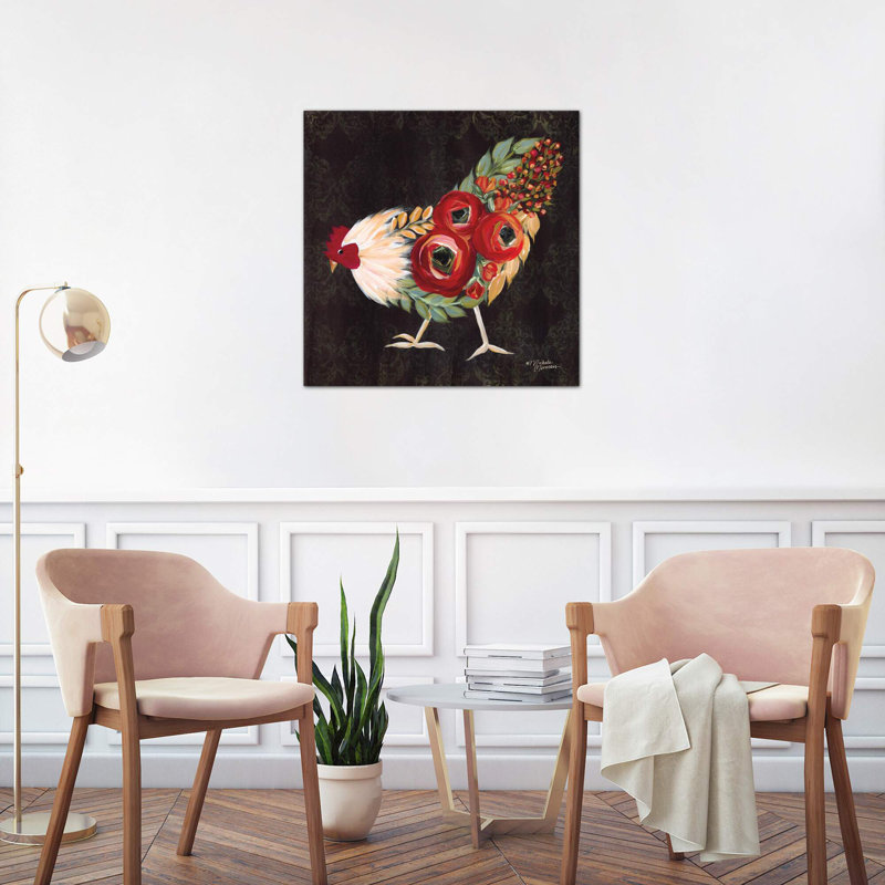 Botanical Rooster - Wrapped Canvas Painting, 66.04 cm H x 66.04 cm W x 3.175 cm D