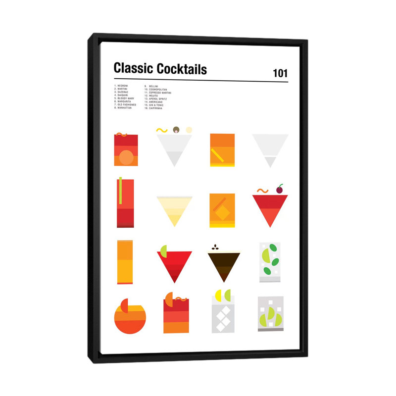 « classic cocktails 101 », reproduction d’impression sur toile, H 26 po x l 18 po x P 1,5 po, Toile avec cadre noir