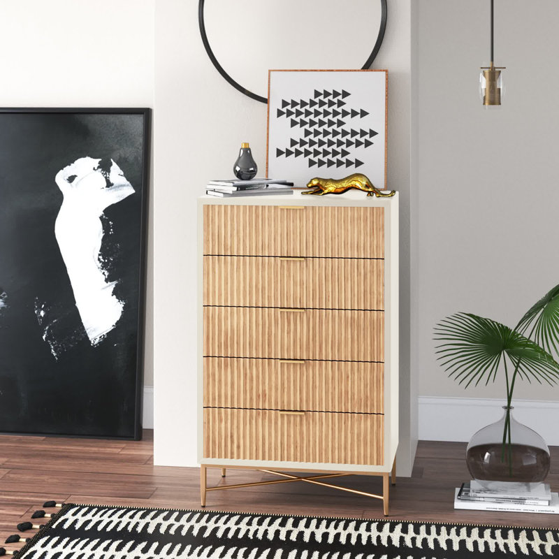 Baryal 30" W 5-Drawer Fluted Wood Chest, White
