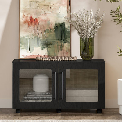Annamaria Modular Storage Cabinet with Tempered Glass Doors – Wood Accent Credenza Organizer, TV Unit and Entryway Console Table
