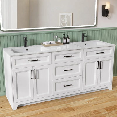 Elvo Solid Wood 72'' Double Bathroom Vanity with Solid Surface Top