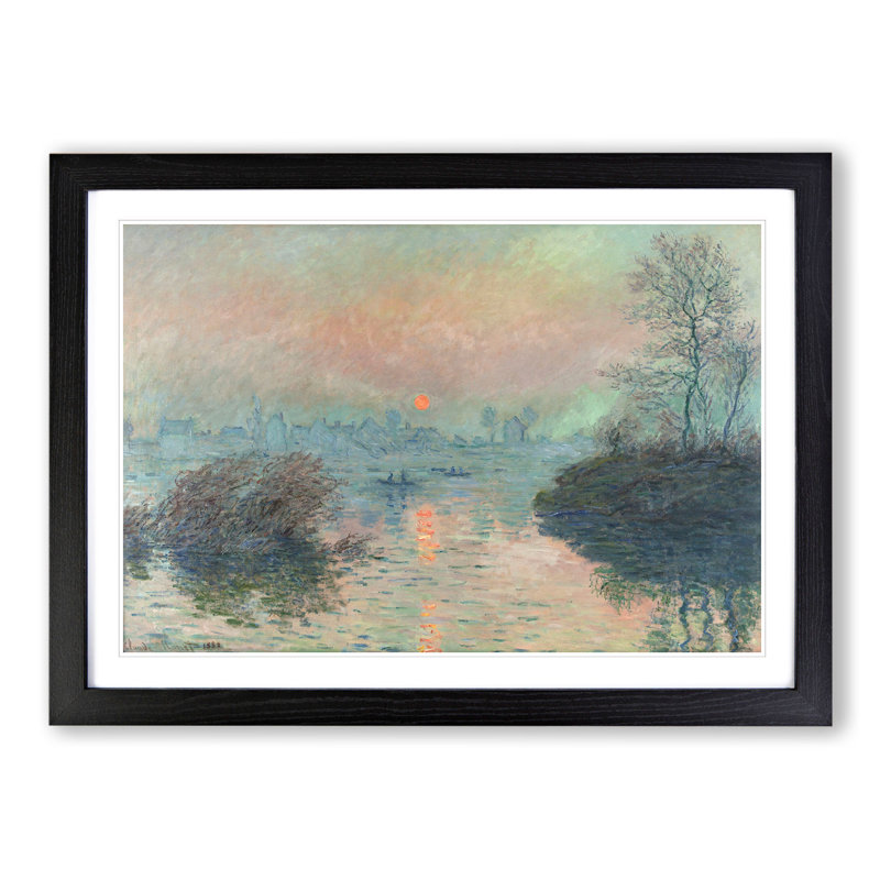 Sun Setting on the Seine by Claude Monet - Picture Frame Painting, 27cm H x 36cm W x 2cm D, Black Framed