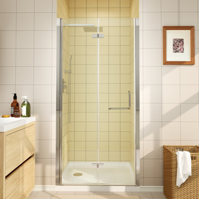 36 to 37-1/4 in. W x 72 in. H Bi-Fold Frameless Shower Door in Chrome with Clear Glass, Double-Sided Handles and Shatter-Resistant Film