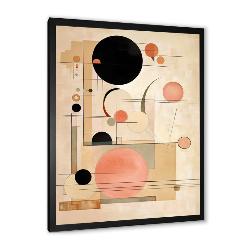 Beige géométrie en mouvement III sur toile, Cadre simple noir, H 20 po x l 12 po x P 1 po