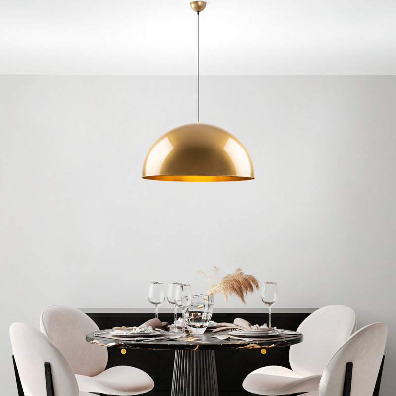 Luminaire de lustre élégant en or, corps en métal, hauteur réglable (46 - 126 cm / 18,1 - 49,6 pouces) | Abat-jour de 23,6 po de diamètre | 1 x douille E27 (40 W maximum) | Parfait pour la salle à manger, le salon et le vestibule, design élégant et moderne