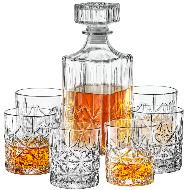 Lulwa Crystal 7 - Piece Whiskey Decanter Set