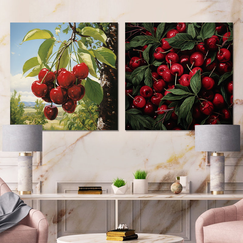 Red Cherry Tree Explosion IV - ensemble de 2 impressions sur toile cerise, Toile tendue, H 16 po x l 33 po x P 1 po