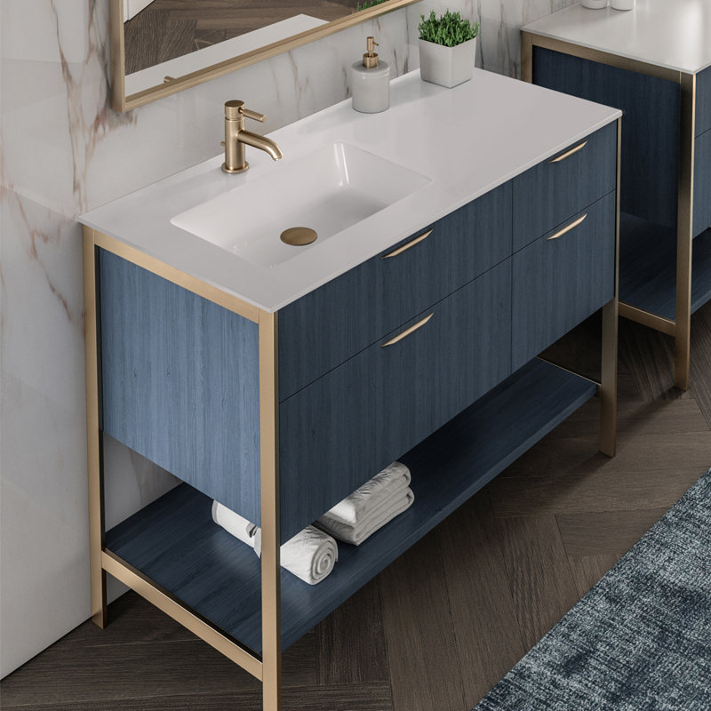 Kubitop 48'' L Bathroom Sink, Matte White, Single Hole Faucet
