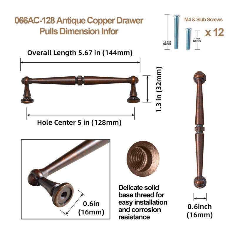 Center To Center Bar/Handle Pull Multipack, Antique Brass, 5"