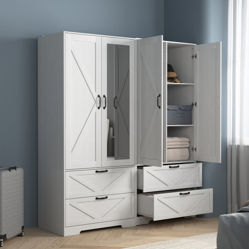 Garde-robe en bois 2 portes avec tringle à vêtements suspendue