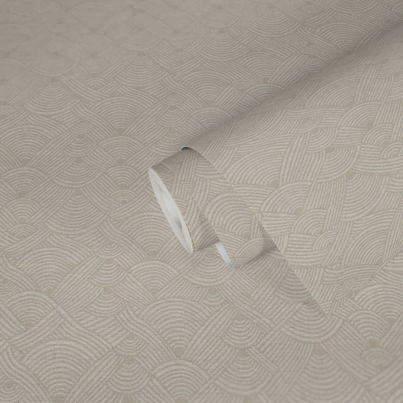 Fusion Geometric Swirl Motif 32.97' L x 20.87" W Wallpaper Roll, Beige/White
