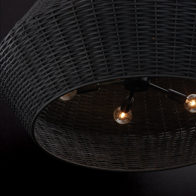  Luminaire suspendu tambour en rotin 6 lumières Modern