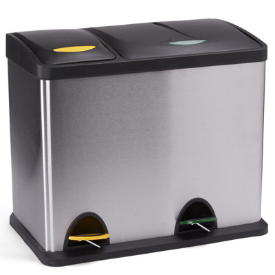 Metal Multi-Compartment Rubbish & Recycling Bin - 26L