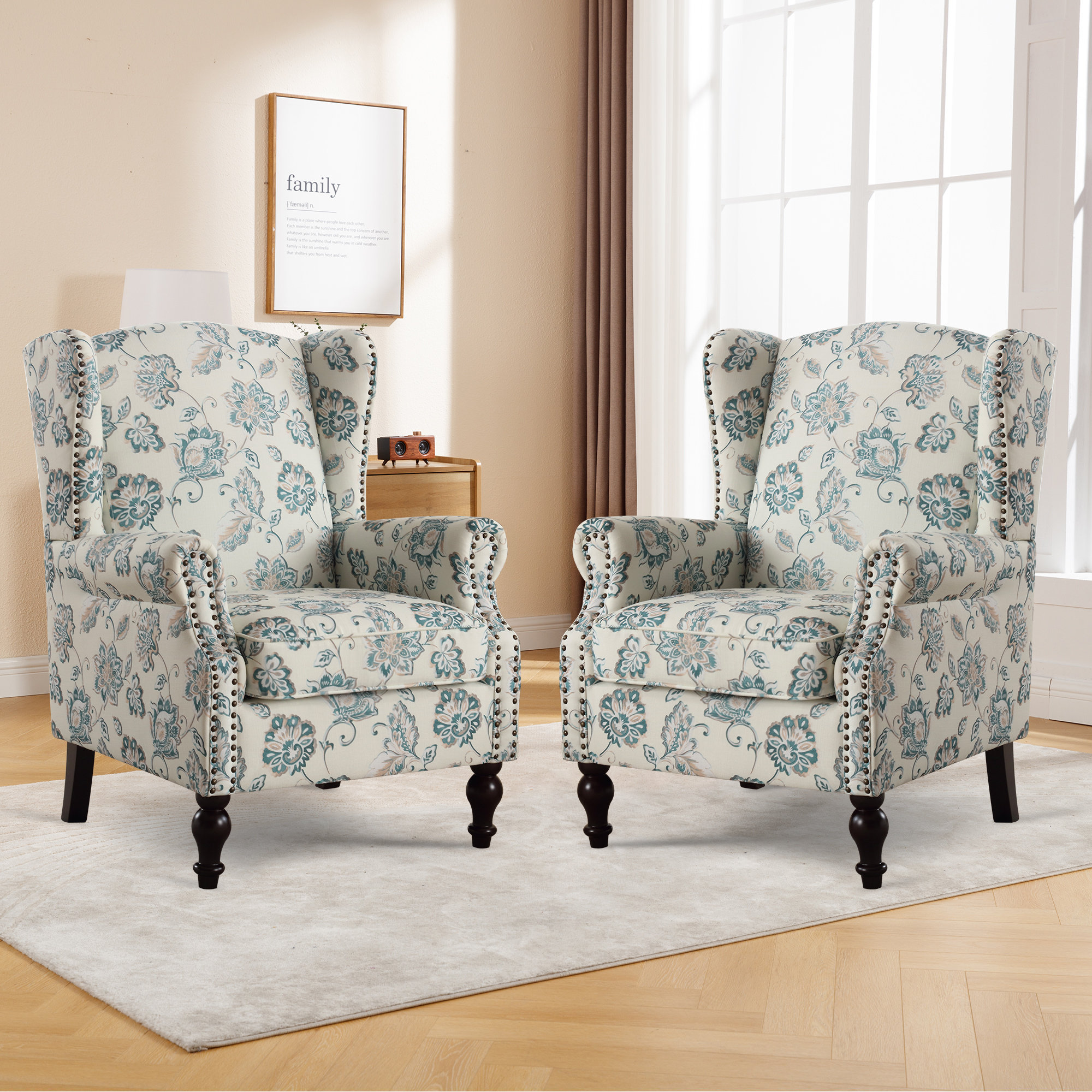 Christasha 29'' Wide Floral Pattern Wingback Accent Armchair with Nailhead  Trim