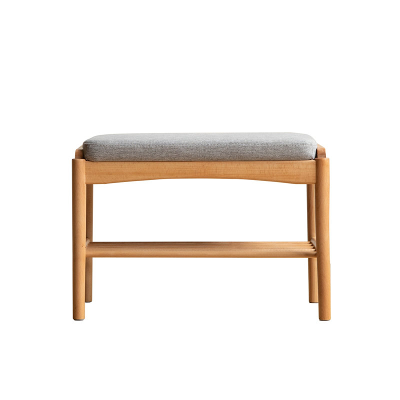 Banc à chaussures en bois massif naturel avec siège rembourré beige, tabouret de rangement Mid-Century