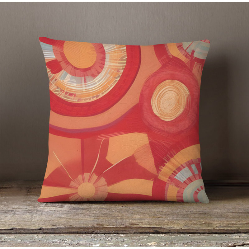 Throw Pillow With Insert, 16"H x 16"W, Red/Orange Abstract 1