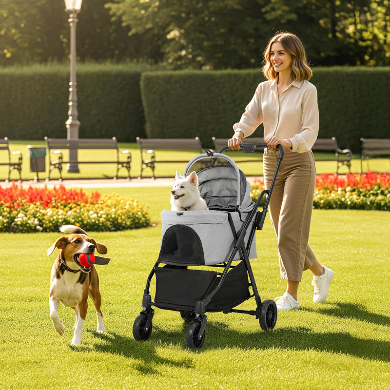 Foldable Pet Vehicle Travel Carrier, Black/Grey