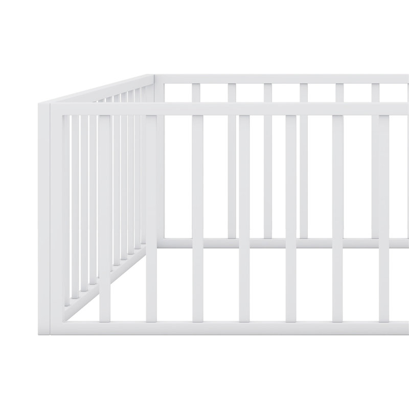 Structure de lit en métal avec clôture et porte, Blanc, Grand