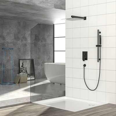 10 Inch Square Wall Mounted Shower System With - Balanced Valve, Adjustable Slide Bar, Rainfall And Handheld Shower, Easy Installation, Brushed Nickel Finish Head, 26.18 Scald Dual Function,