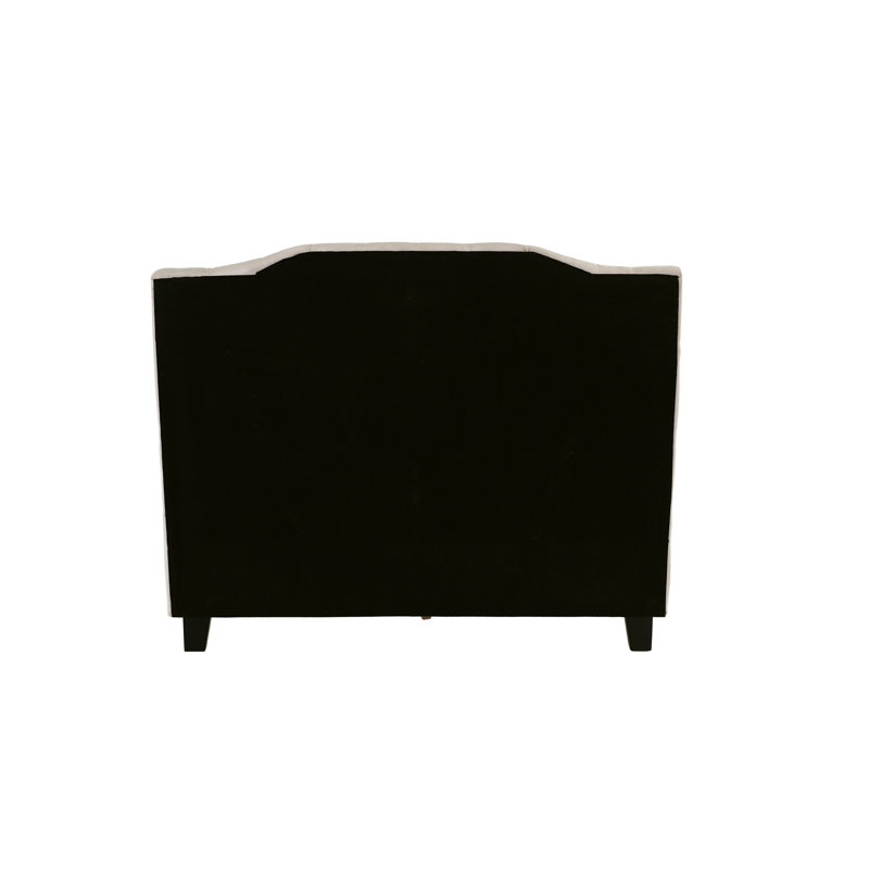 Mobilier de chambre à coucher capitonné en similicuir, Beige / Blanc cassé, Double
