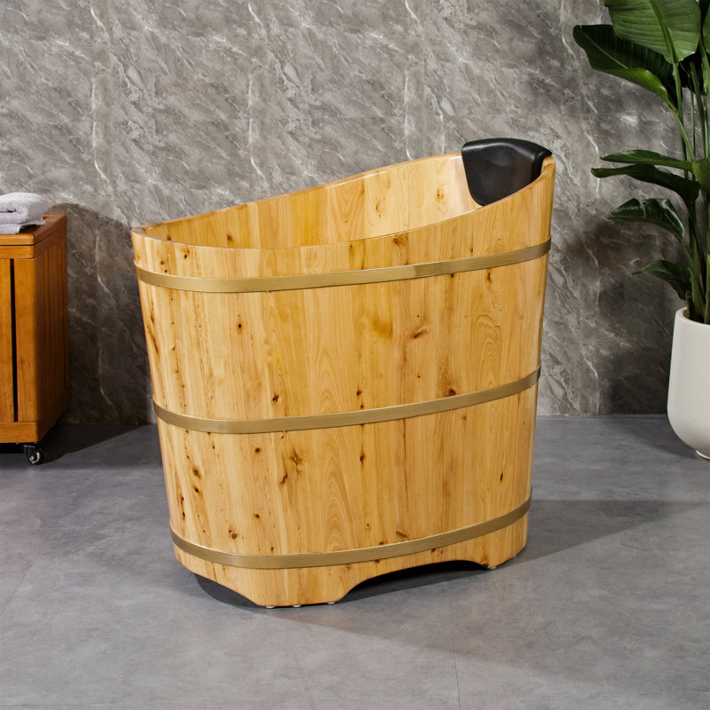 34'' x 23'' Mobile Freestanding Soaking Wood Bathtub For Small Space