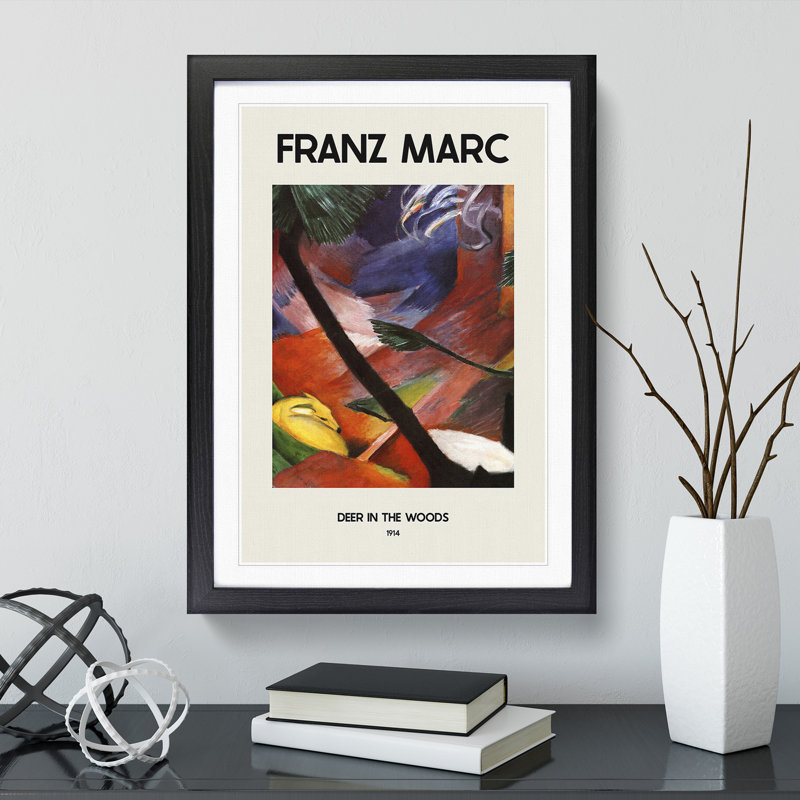 Sleeping Deer in the Forest - Picture Frame Painting, 48cm H x 36cm W x 2cm D, Black