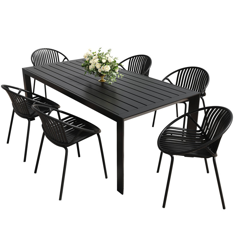 Ensemble repas d'extérieur moderne en métal et polypropylène avec chaise empilable, Noir
