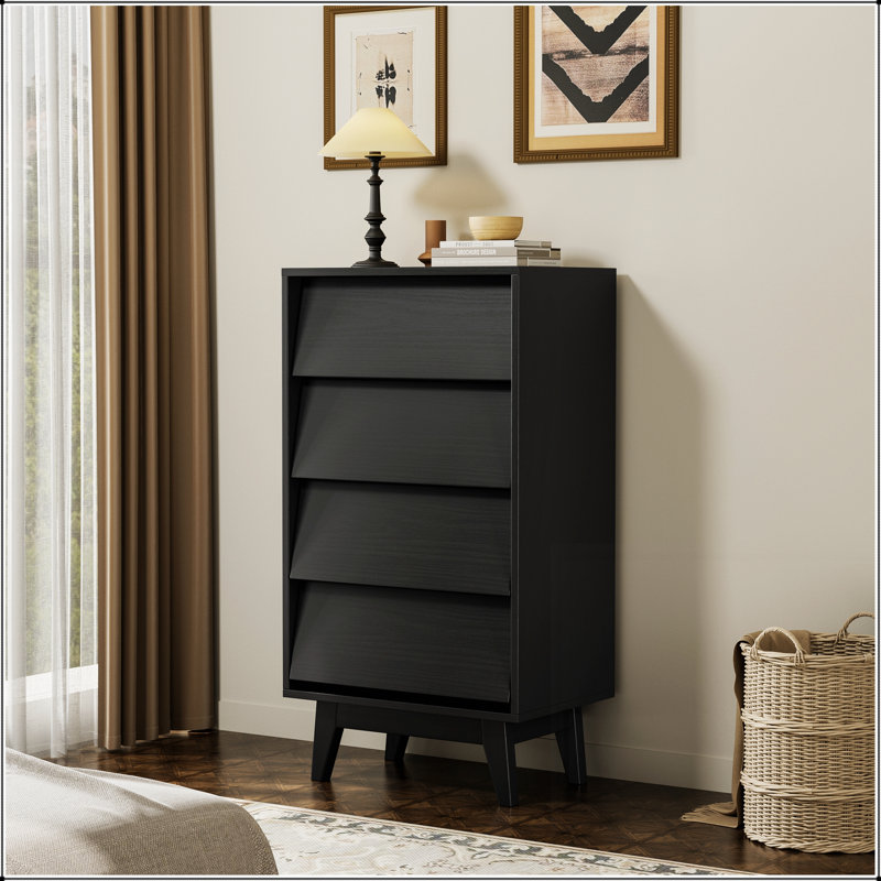 Commode double à 4 tiroirs de style rétro avec design biseauté pour un rangement élégant et organisé