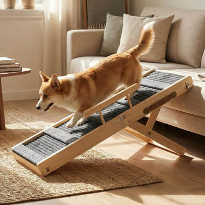 Rampe d'accès améliorée pour canapé, rampe pliable en bois pour animaux de compagnie avec 4 hauteurs réglables de 35,5 cm à 56 cm, marches portatives avec barrières de sécurité amovibles pour petits chiens, chiots, chiens blessés et âgés