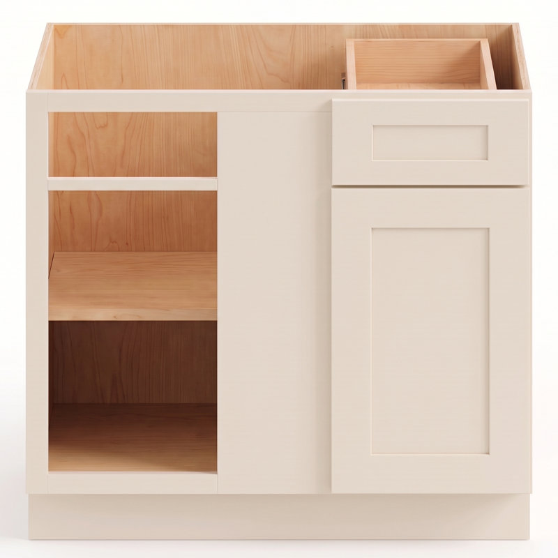 Armoire de coin en angle 42 po blanc doux prêt à assembler Shaker
