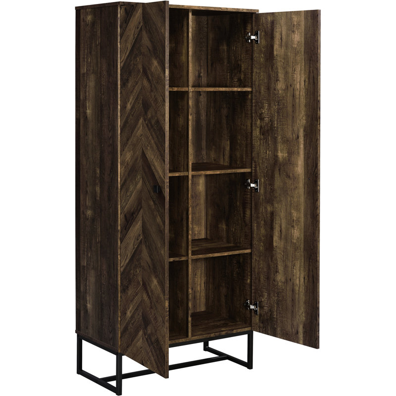 Tall Freestanding Storage Cabinet, 8 Shelves, Rustic Oak Finish For A Relaxed Primary Living Area 8-Shelf Accent Cabinet With Doors, Oak, Industrial Look In Areas