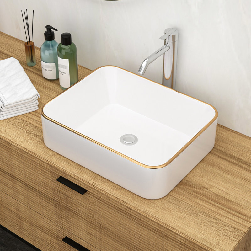Lavabo de salle de bain vasque rectangulaire en céramique 19 x 15 pouces - moderne, teinté, pour différents espaces dans la maison et l'extérieur teinté blanc, espaces variés