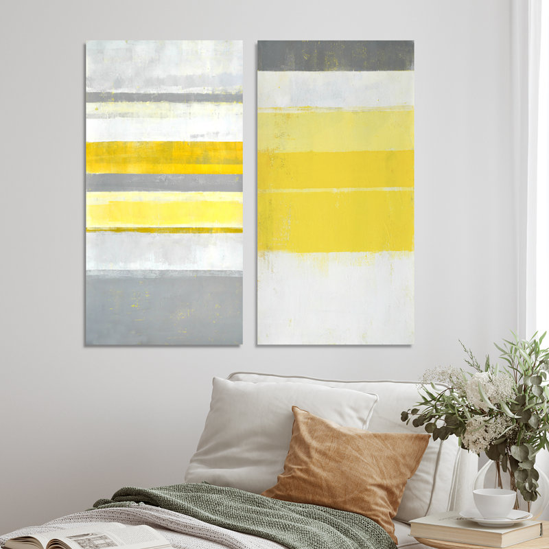 Colorfields in Shades of Grey and Yellow VII - Ensemble de 2 photographies sur toile, Toile tendue