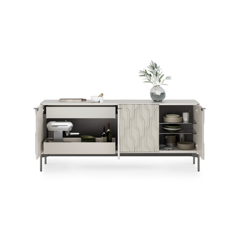 Mesa 79.5 " W Steel Sideboard, Stone/Brushed Carbon