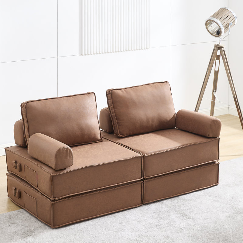 Boneless 71'' Loveseat With Chamois Leather, Brown