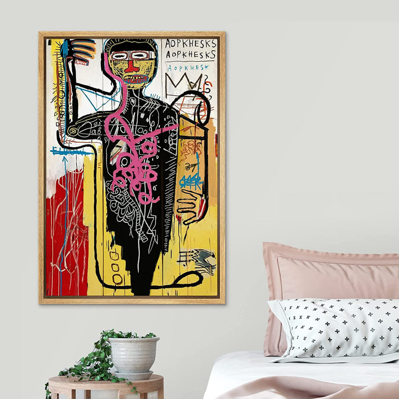 «Basquiat Pop Culture Master Artist Fine Art», peinture sur toile à cadre flottant, H 36 po x l 24 po, Brun