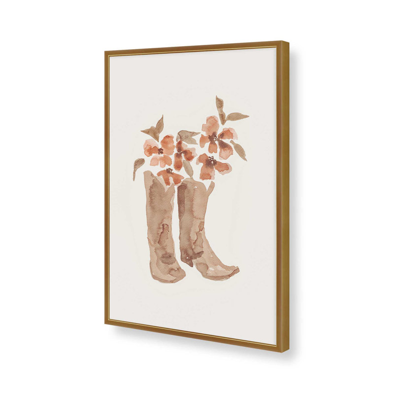 Imprimé de bottes de cowboy en fleurs, Or poli, H 17,25 po x l 13,25 po