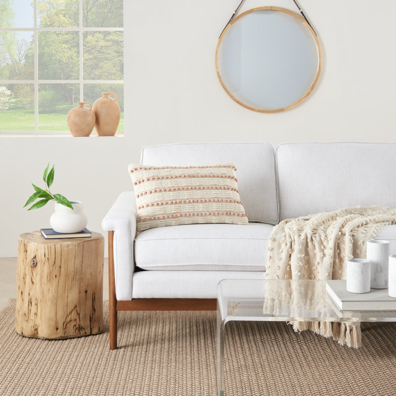 Blush and Ivory Embroidered Rectangular Throw Pillow